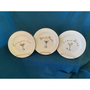 POTTERY BARN MARTINI DRINK THEME COCKTAIL APPETIZER PLATES SET OF 6